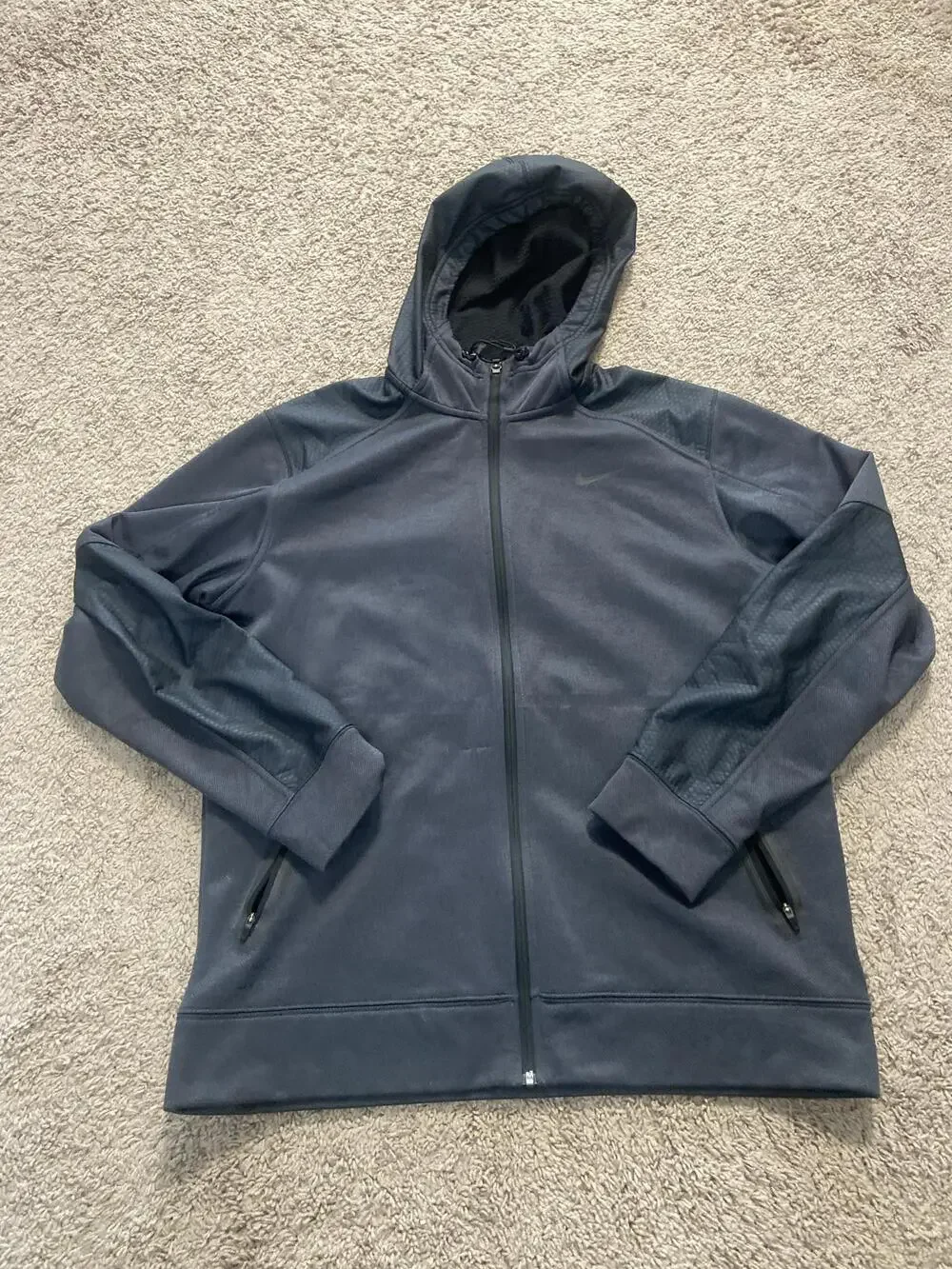 Nike Hoodie Mens Large Gray Therma-Fit Full Zip Fleece Jacket Swoosh Pockets